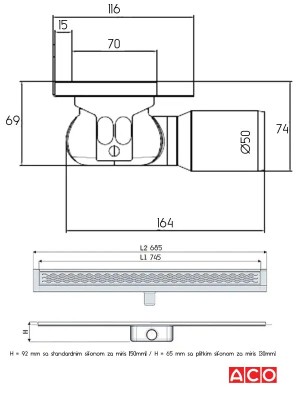 ACO SHOWERDRAIN C 685+WAVE REŠ